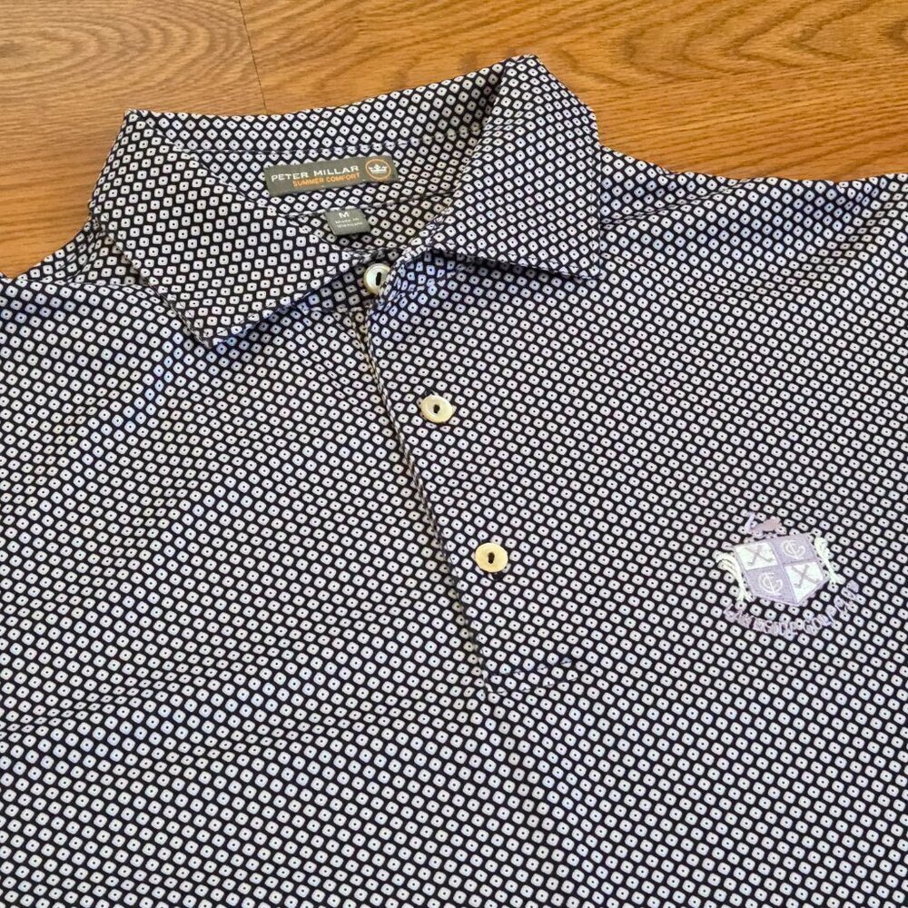 Peter Millar Polo Shirt Mens Medium Purple Diamond AOP Summer Comfort Lake Golf - Picture 2 of 14